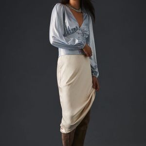 New with Tags | Anthropologie Blue Flat White Shine Blouse